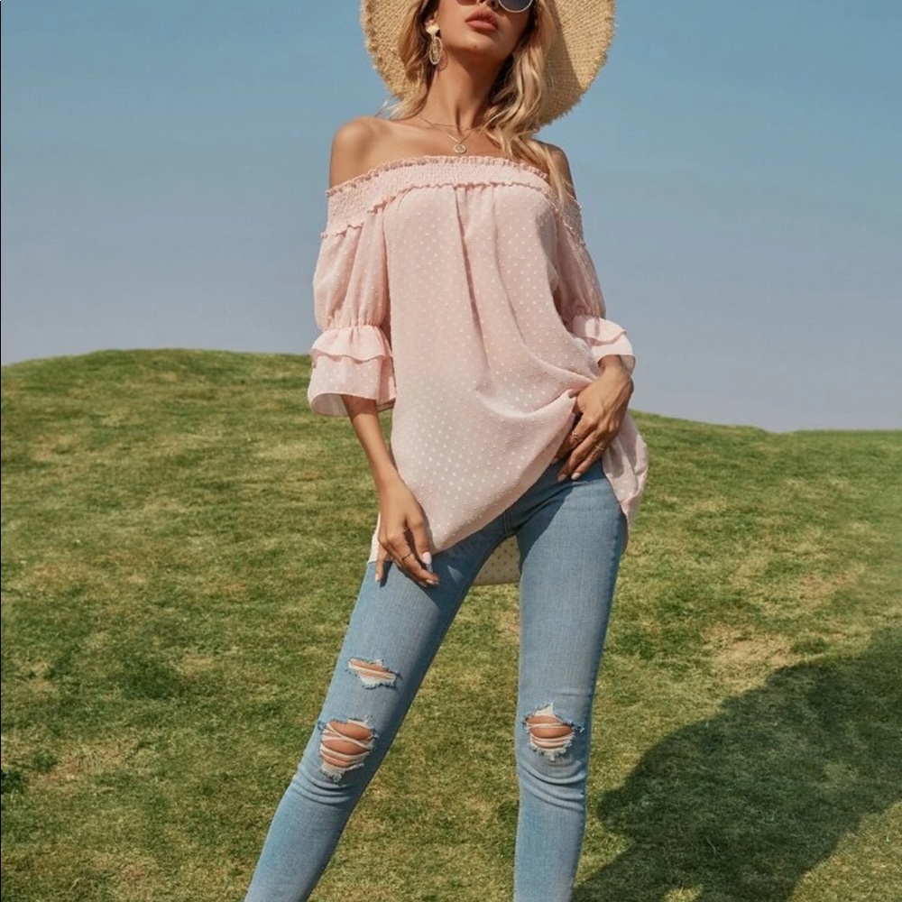 Blush pink off shoulder blouse - Picture 6 of 7